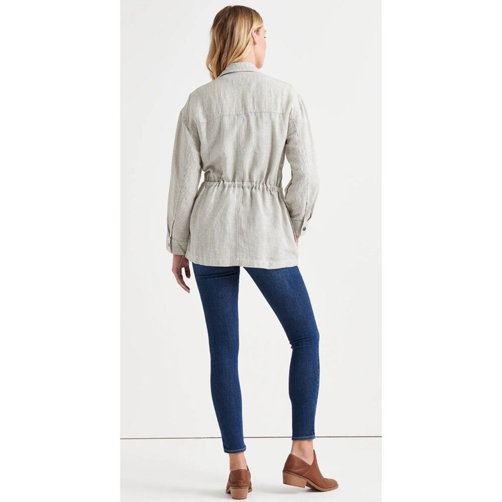 Lucky Brand Women’s Large Blue Striped Utility Jacket 100% Linen Preppy Gorpcore - Picture 3 of 10